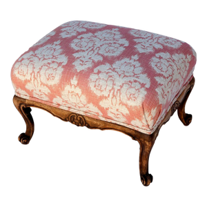 Late 19th Century Bleached Oak Ottoman in Coral & Oyster White