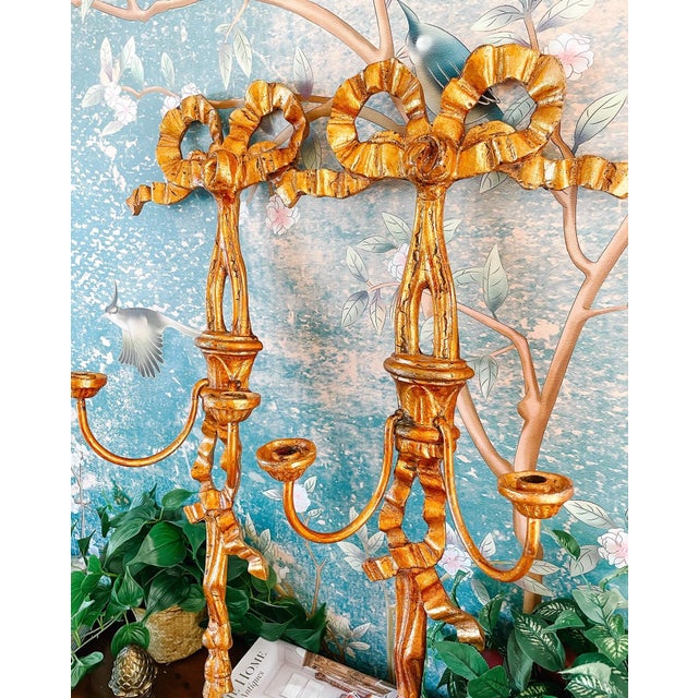 Bow & Tassel Two Arm Candle Holder Wall Sconces Pair Chairish