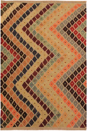 Abstract Gray/Blue Hand-Woven Kilim Wool Rug -5'1 X 6'7