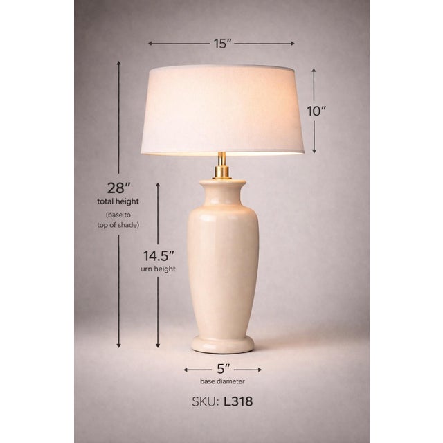 Vintage Cream Glazed Ceramic Urn Table Lamp – Sculptural Neutral Form With Socket-Fit Drum Shade, Coastal Transitional Style, 28” H For Sale - Image 4 of 5