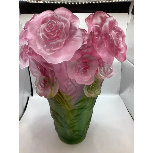Pink 1970s Art Glass Vintage Crystal Multi Color Rose Vase, Signed France For Sale - Image 8 of 10