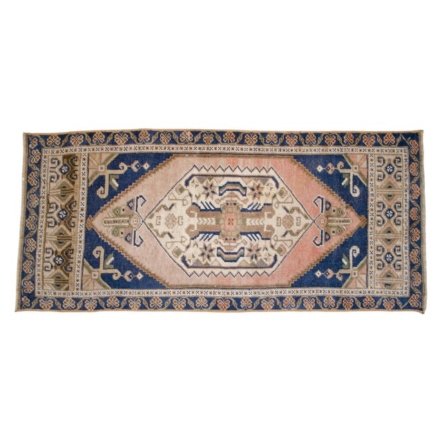 1970s 1970s Front of Kitchen Sink Rug, Hand Made Bath Mat Muted Colors Small Rug -1′8″ × 3′8″ For Sale - Image 5 of 13