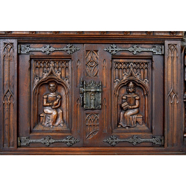 Brown Renaissance Revival Carved Oak Cupboard, 1900s For Sale - Image 8 of 10
