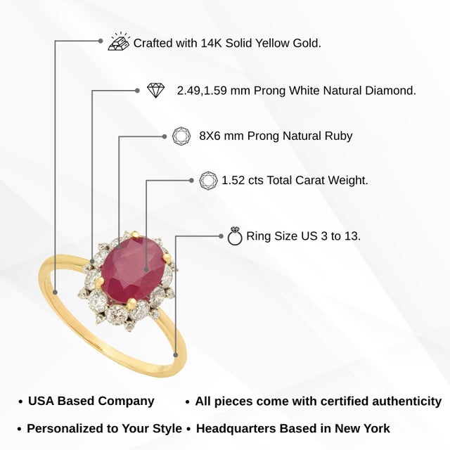 Mozambique 1.52ct Ruby & Diamond Statement Ring Size 5 in 14k Yellow Gold For Sale - Image 13 of 17