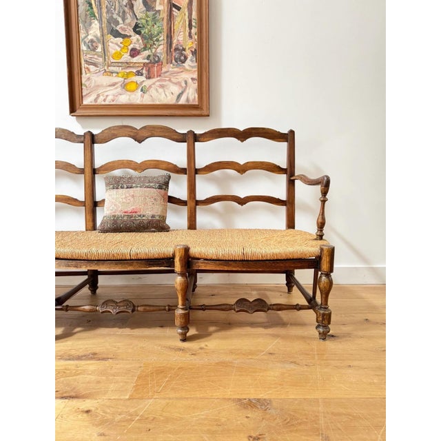 French Provincial Rush Seated Bench, 19th Century For Sale - Image 4 of 10