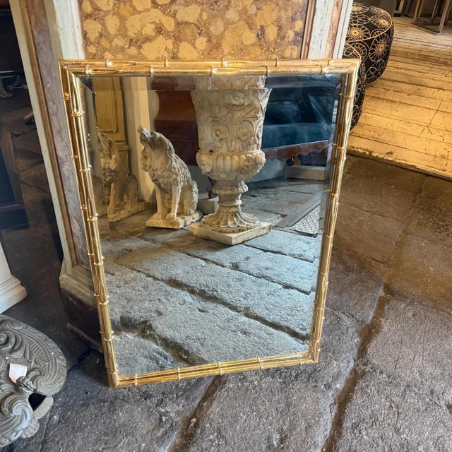 Maison Jansen 1970s Hollywood Regency Bamboo Shaped Brass Italian Wall MIrror For Sale - Image 4 of 16
