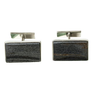 Mid-Century Silver and Hematite Cufflinks, 1977, Set of 2 For Sale