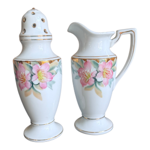 Antique, Early 20th Century Noritake Japan Azalea Porcelain Sugar Shaker and Milk Jug Set