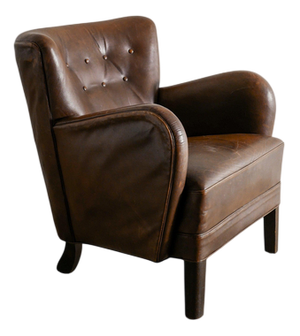 Early Danish Mid-Century Brown Leather 1669 Armchair by Fritz Hansen, 1940s
