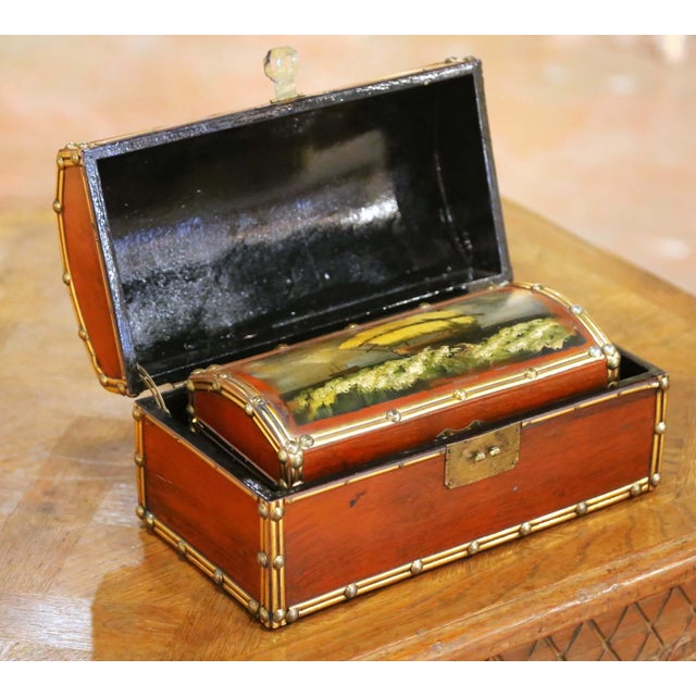 Late 20th Century Set of Four Vintage Hand-Painted Wooden Treasure Boxes With Maritime Scenes For Sale - Image 5 of 13
