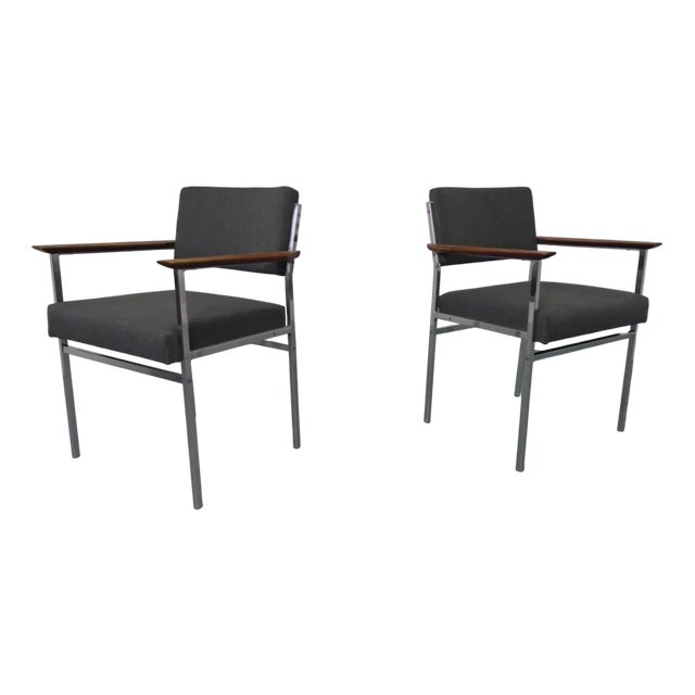 Vintage Square Tubular Tulipwood and Steel Armchairs, Germany, 1960s, Set of 2 For Sale