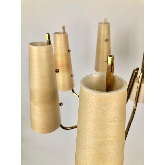 1960s Chandelier in Brass with Fiber Glass Shades by Rupert Nikoll, Austria, 1962 For Sale - Image 5 of 15