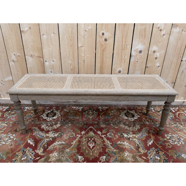 Louis Philippe Style Oak and Caning Kitchen Bench For Sale - Image 6 of 6