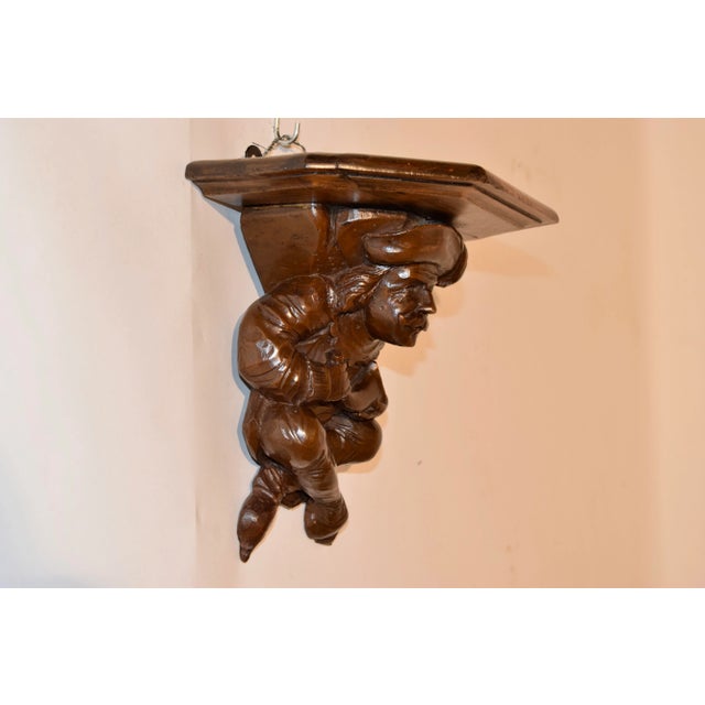 Rustic 19th C Hand Carved Bracket Shelf For Sale - Image 3 of 10