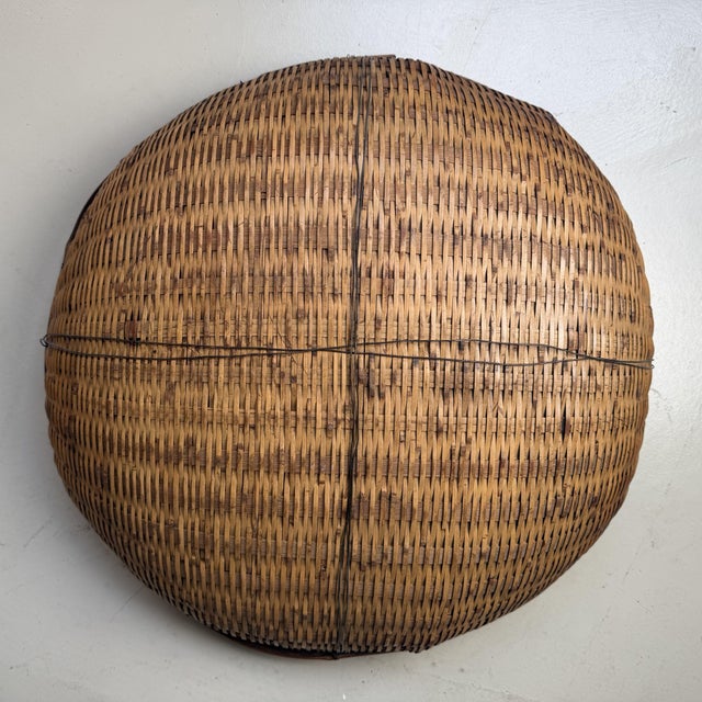 Japanese Bamboo Harvest Basket, 1950s For Sale - Image 6 of 9