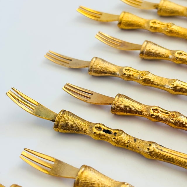 Mid 20th Century Vintage Golden Bamboo Cocktail Forks - Set of 11 For Sale - Image 5 of 9