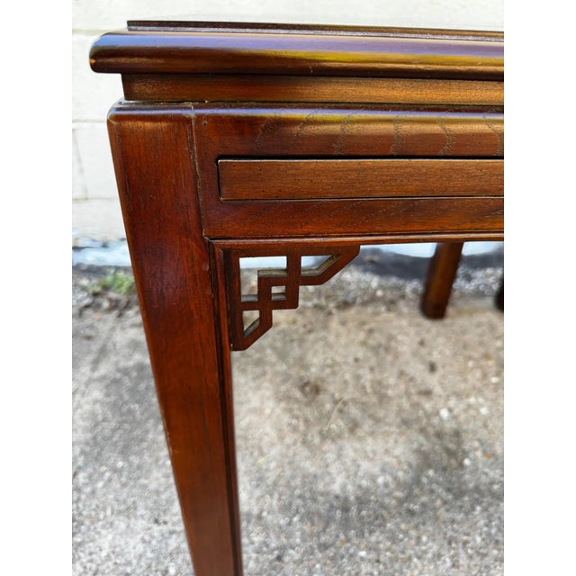 Brown Late 20th Century Pair of Mahogany Chinese Chippendale Style End Tables With Writing Surfaces For Sale - Image 8 of 8