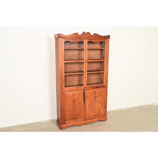 English Country Farmhouse Carved Walnut Bookcase Cabinet, 1970s For Sale - Image 4 of 13