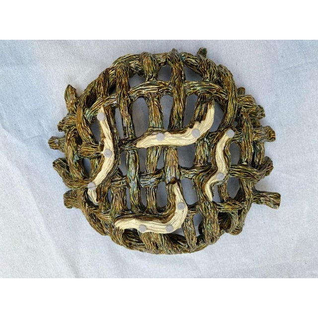 Ceramic Palissy Style Pottery Woven Basket For Sale - Image 7 of 10