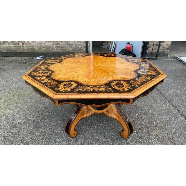 Brown 19th Century Victorian Octagonal Table with Ebony Inlays on Fine and Satinwood For Sale - Image 8 of 8