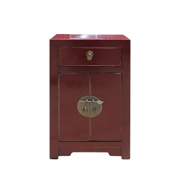 Oriental Distressed Brick Red Lacquer Side End Table Nightstand Chairish