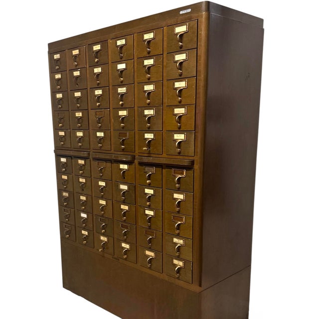 Vintage Gaylord Bros. 60-Drawer Library Card Catalog Cabinet With 3 Pull-Out Shelves For Sale - Image 9 of 12