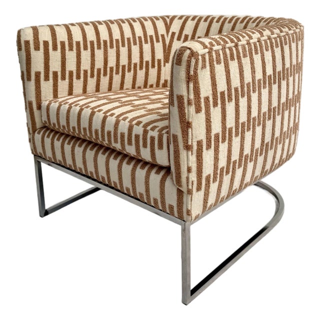 Mid-Century Modern Chrome Barrel Club Chair Newly Reupholstered For Sale