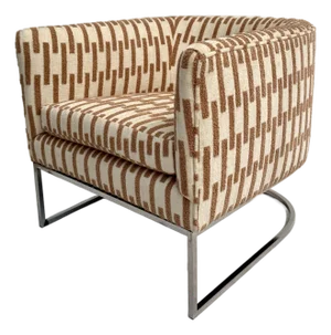 Mid-Century Modern Chrome Barrel Club Chair Newly Reupholstered