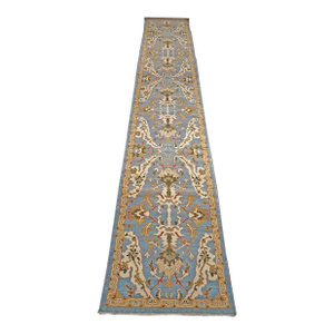 21st Century Afghan Sultanabad Wool 3 x 16 Slate Blue & Ivory Handmade Hall Runner #1143355