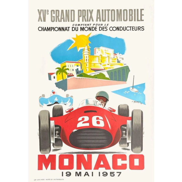 1957 Monaco Automobile Grand Prix Poster Reissue For Sale