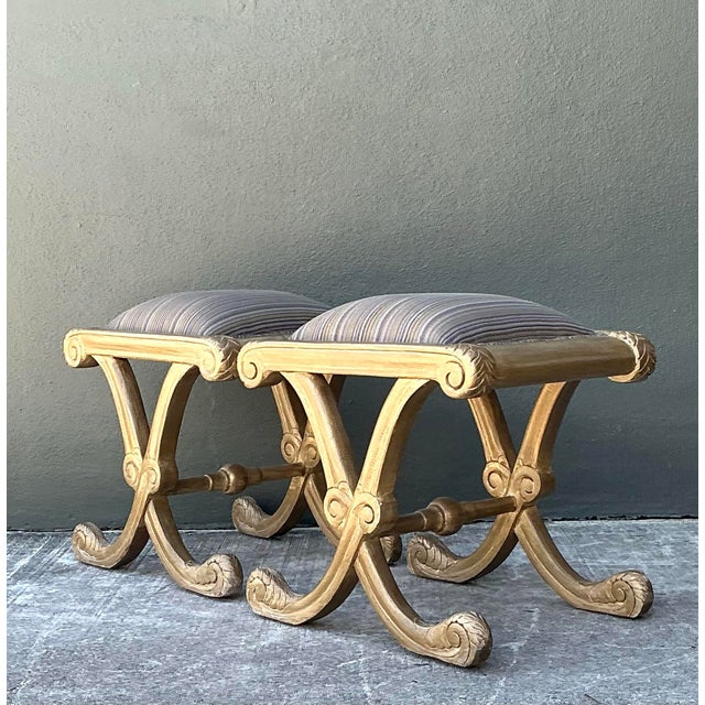 Vintage Gilt Tipped X Benches - A Pair For Sale - Image 10 of 12