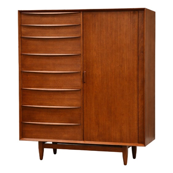 1950s Refinished Danish Modern Teak Armoire Dresser by Falster For Sale