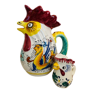 William Sonoma Rooster Pitcher + Mini-a Pair
