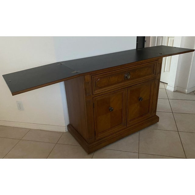 Thomasville Walnut & Walnut Burl Mobile Flip-Top Server Buffet For Sale In Miami - Image 6 of 13