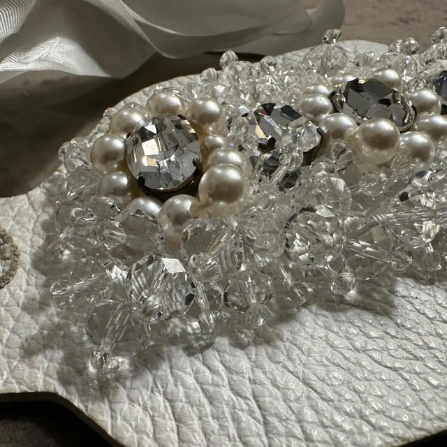 White An Extravagant 21st Century Leather, Silk Crystal and Pearls Bracelet by Gedebè For Sale - Image 8 of 11