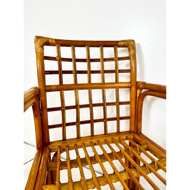Wood Vintage Rattan Grid Back Arm Chairs- Set of 4 For Sale - Image 7 of 12