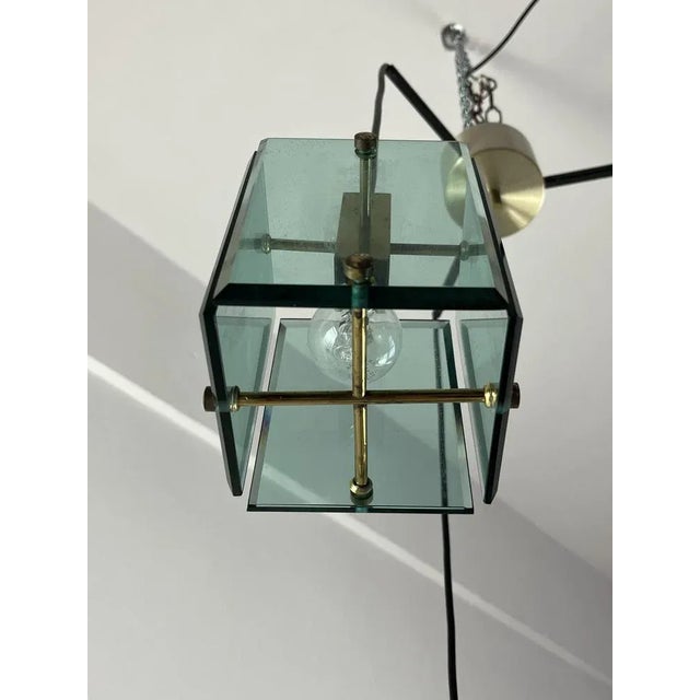 Vintage Murano Glass and Brass 3-Light Ceiling Lamp in the style of Fontana Arte, 1960s For Sale - Image 9 of 13