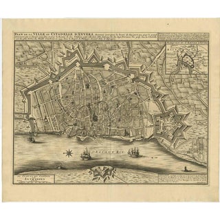 Antique Map of the City of Antwerpen by A. Deur, 1729 For Sale