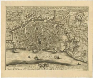 Antique Map of the City of Antwerpen by A. Deur, 1729