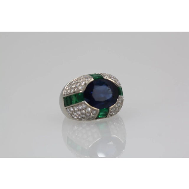 1990s Bulgari Trombino Sapphire Emerald Diamond Ring Size 5.75 For Sale - Image 10 of 12
