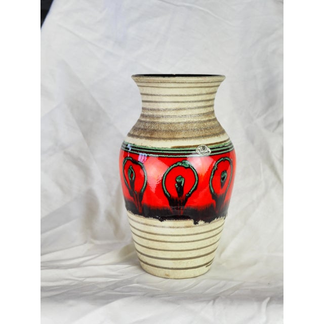 1970s German Fat Lava Red and Green Eye Vase For Sale - Image 9 of 11