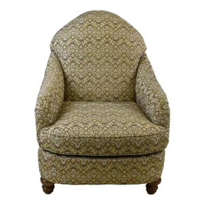 2000s Stanford Furniture Gabby Design Upholstered Long Seated Club Chair Fleur-De-Lis Style in Gold Green