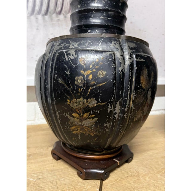 Metal Antique Chinese Tea Canister Tole Lamps - a Pair For Sale - Image 7 of 12