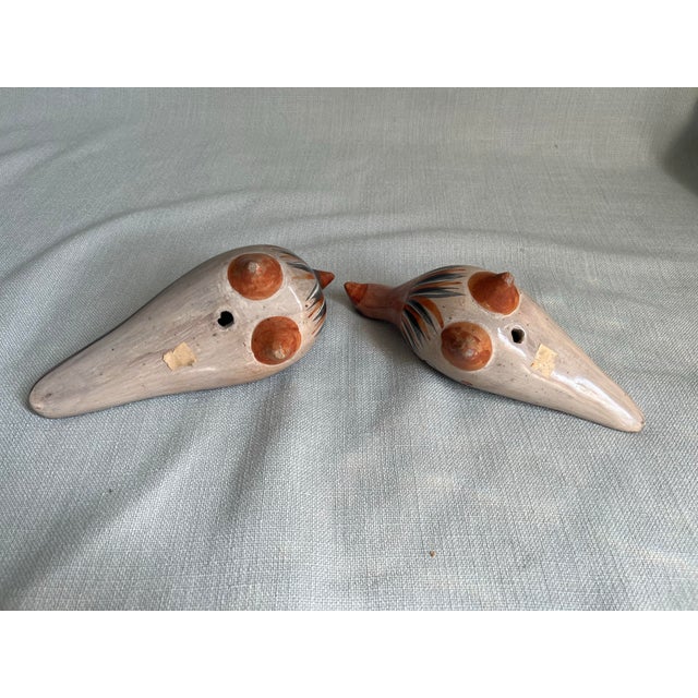 Pair of Vintage Mexican Folk Art Hand Painted Clay Bird Pidgeons For Sale - Image 12 of 12