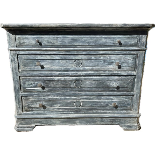 Wood Antique French Louis Philippe Walnut Dresser | Blue-Black Painted Commode | Circa 1920 For Sale - Image 7 of 12