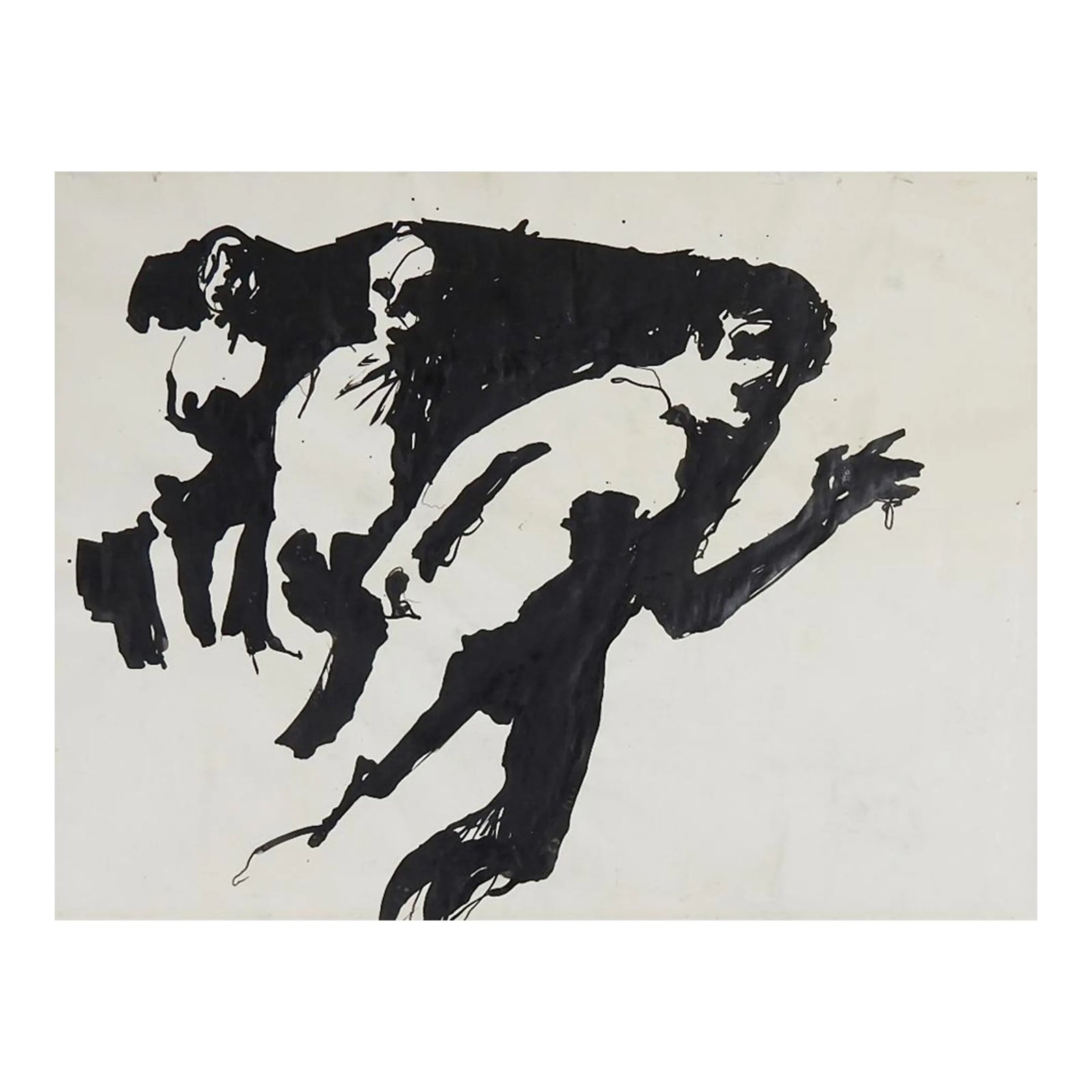Mid 20th Century Abstract Pen and Ink Drawing Running Figures | Chairish