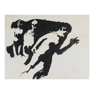 Mid 20th Century Abstract Pen and Ink Drawing Running Figures For Sale