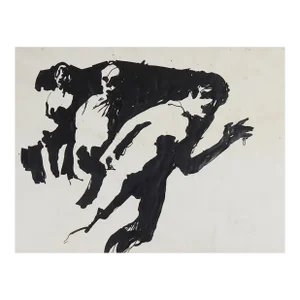 Mid 20th Century Abstract Pen and Ink Drawing Running Figures