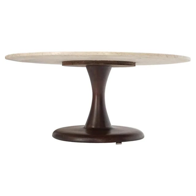 Mid-Century Modern Turned Solid Walnut Base Marble Top Round Coffee Table For Sale - Image 12 of 12