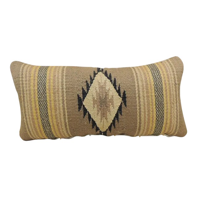 Vintage Yellow and Tan Navajo Style Woven Decorative Lumbar Pillow For Sale